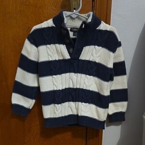 Cherokee Navy and White Striped Cable-Knit Pullover